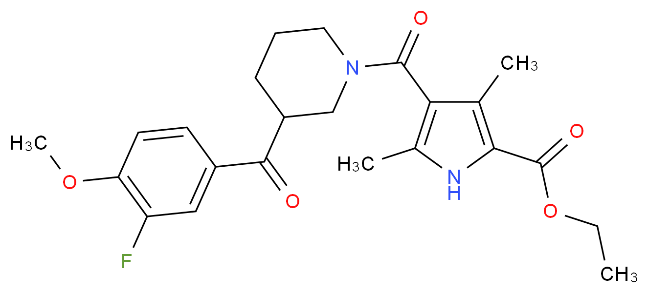 ethyl 4-{[3-(3-fluoro-4-methoxybenzoyl)-1-piperidinyl]carbonyl}-3,5-dimethyl-1H-pyrrole-2-carboxylate_Molecular_structure_CAS_)