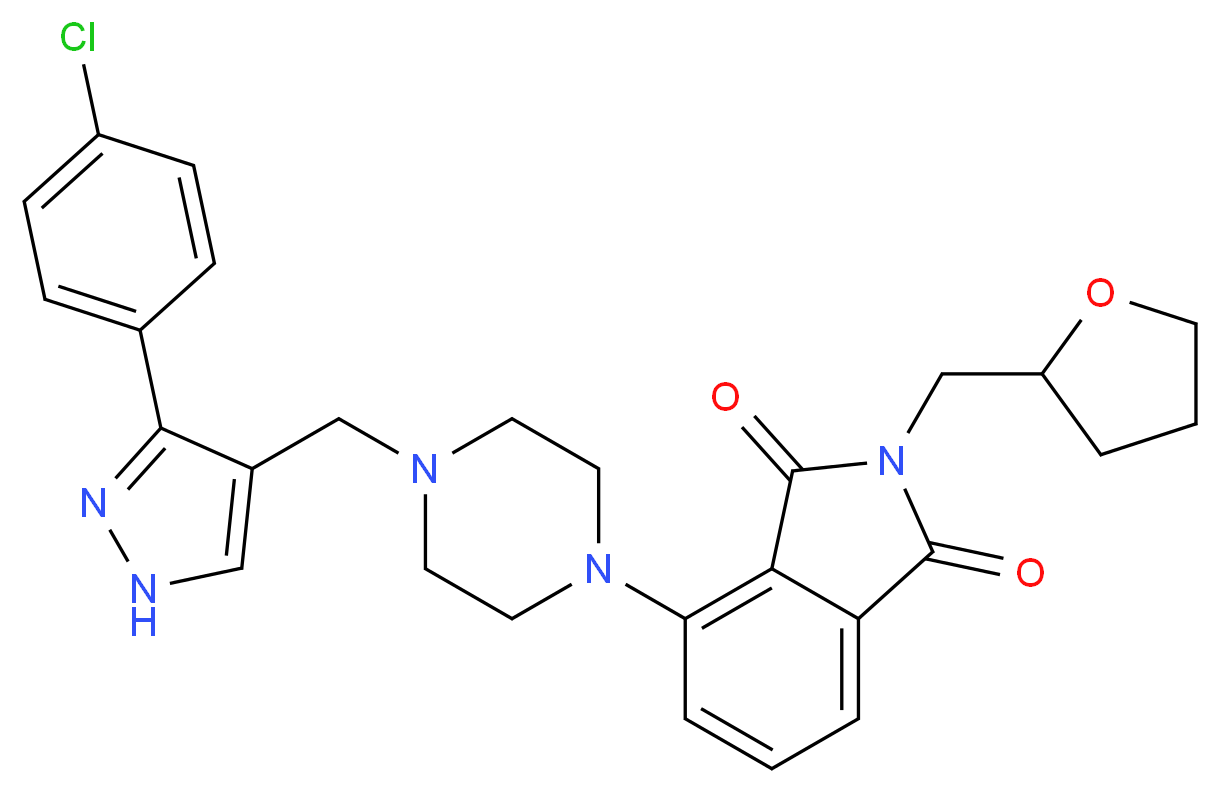 4-(4-{[3-(4-chlorophenyl)-1H-pyrazol-4-yl]methyl}-1-piperazinyl)-2-(tetrahydro-2-furanylmethyl)-1H-isoindole-1,3(2H)-dione_Molecular_structure_CAS_)