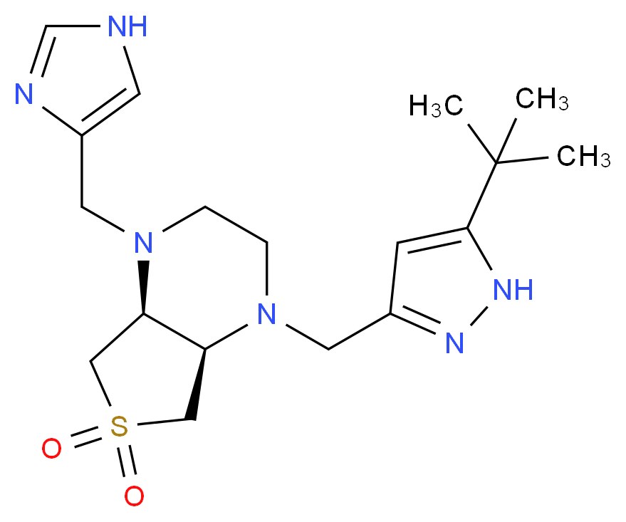 (4aS*,7aR*)-1-[(5-tert-butyl-1H-pyrazol-3-yl)methyl]-4-(1H-imidazol-4-ylmethyl)octahydrothieno[3,4-b]pyrazine 6,6-dioxide_Molecular_structure_CAS_)