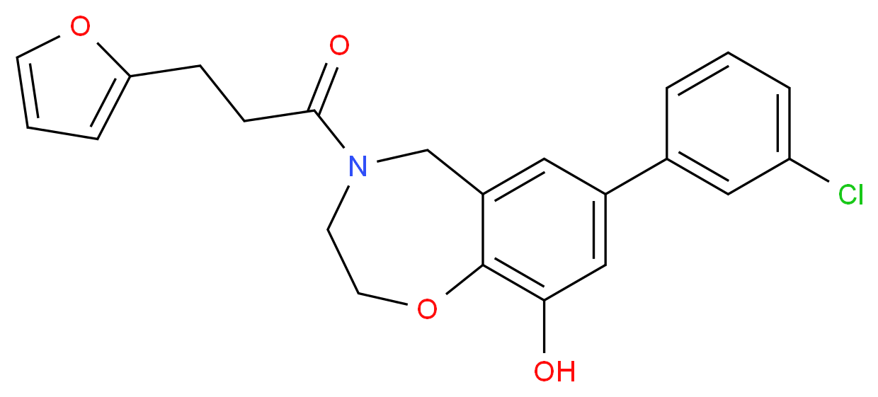7-(3-chlorophenyl)-4-[3-(2-furyl)propanoyl]-2,3,4,5-tetrahydro-1,4-benzoxazepin-9-ol_Molecular_structure_CAS_)