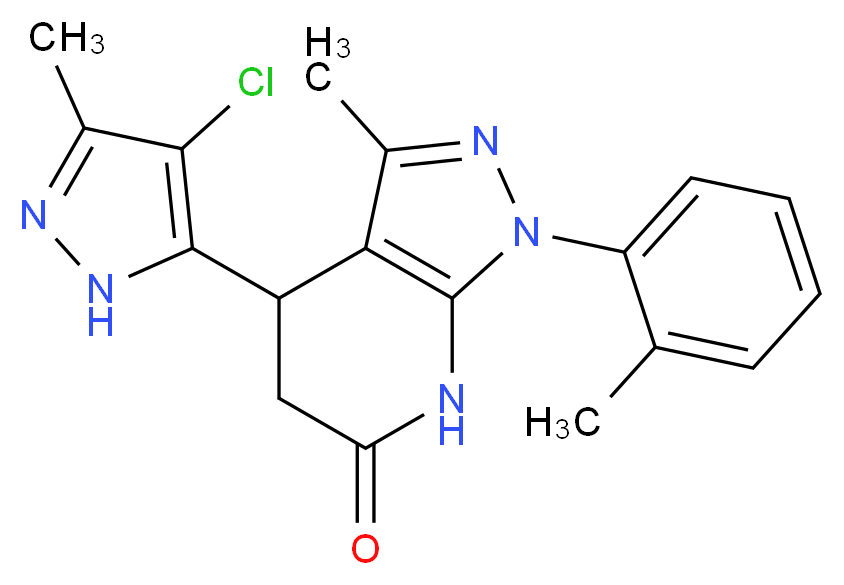 4-(4-chloro-3-methyl-1H-pyrazol-5-yl)-3-methyl-1-(2-methylphenyl)-1,4,5,7-tetrahydro-6H-pyrazolo[3,4-b]pyridin-6-one_Molecular_structure_CAS_)