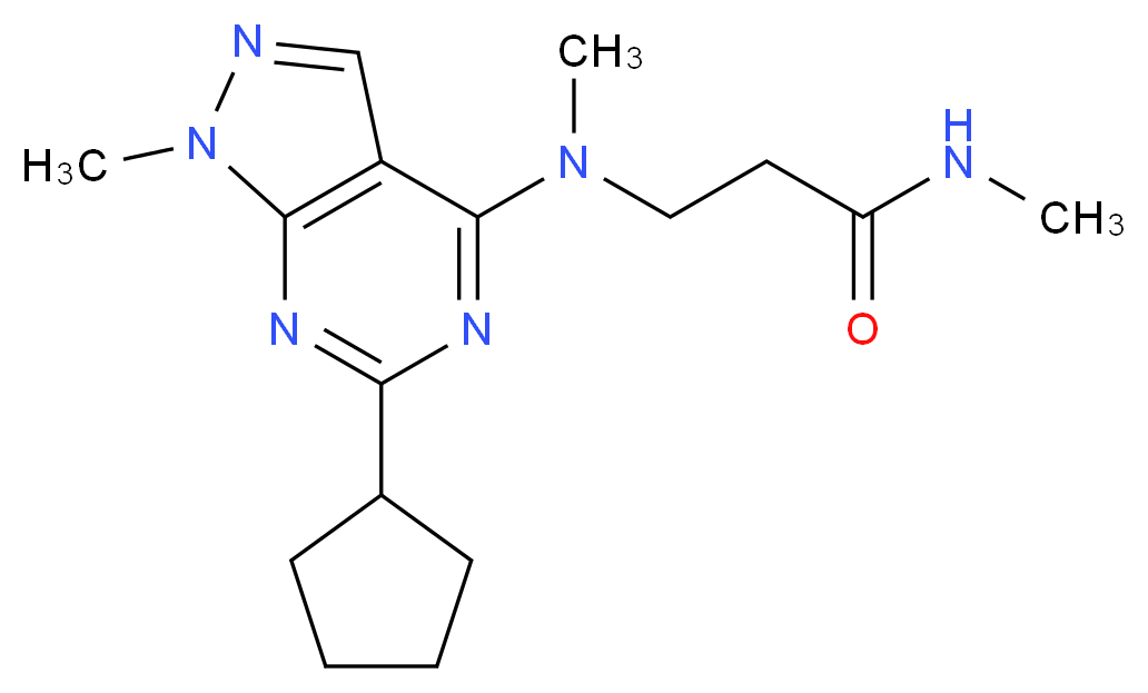 N~3~-(6-cyclopentyl-1-methyl-1H-pyrazolo[3,4-d]pyrimidin-4-yl)-N~1~,N~3~-dimethyl-beta-alaninamide_Molecular_structure_CAS_)