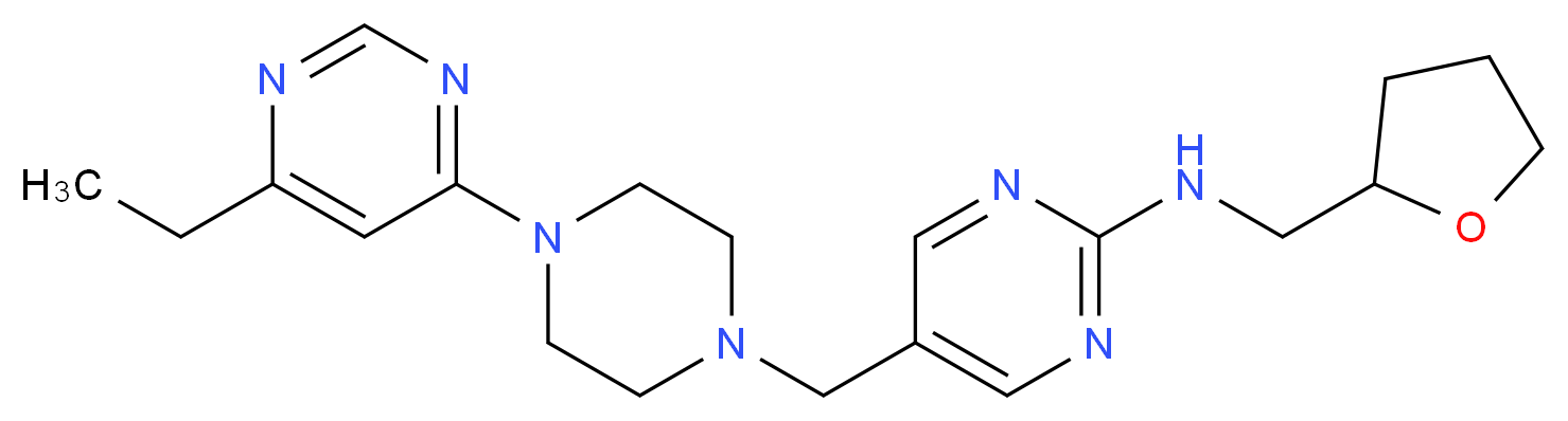 5-{[4-(6-ethylpyrimidin-4-yl)piperazin-1-yl]methyl}-N-(tetrahydrofuran-2-ylmethyl)pyrimidin-2-amine_Molecular_structure_CAS_)