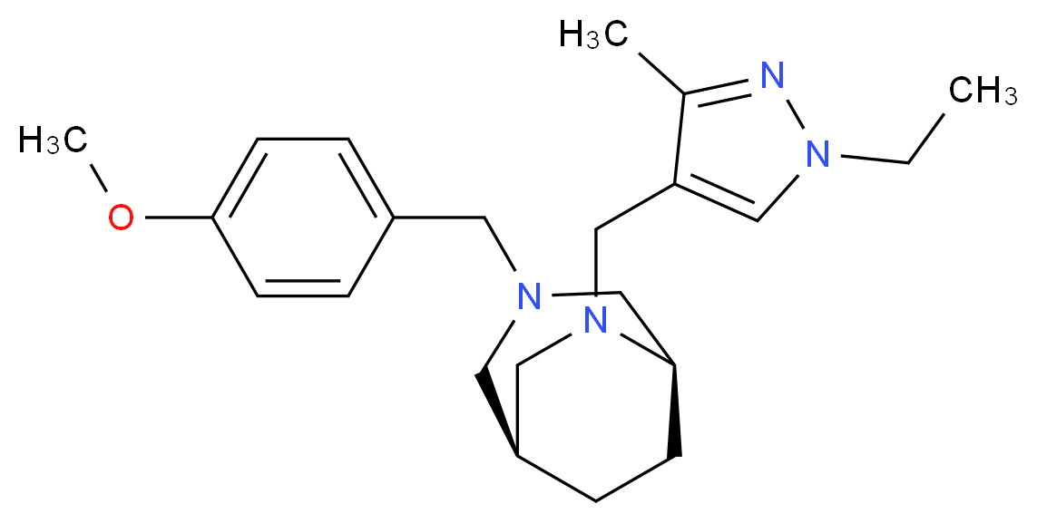 (1S*,5R*)-6-[(1-ethyl-3-methyl-1H-pyrazol-4-yl)methyl]-3-(4-methoxybenzyl)-3,6-diazabicyclo[3.2.2]nonane_Molecular_structure_CAS_)