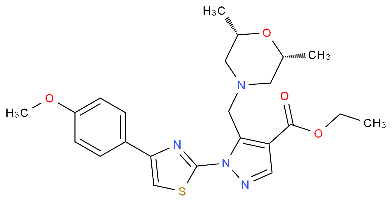 ethyl 5-{[(2R*,6S*)-2,6-dimethyl-4-morpholinyl]methyl}-1-[4-(4-methoxyphenyl)-1,3-thiazol-2-yl]-1H-pyrazole-4-carboxylate_Molecular_structure_CAS_)