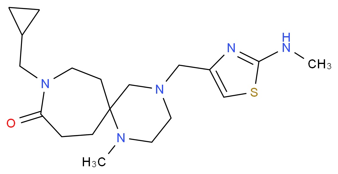 9-(cyclopropylmethyl)-1-methyl-4-{[2-(methylamino)-1,3-thiazol-4-yl]methyl}-1,4,9-triazaspiro[5.6]dodecan-10-one_Molecular_structure_CAS_)