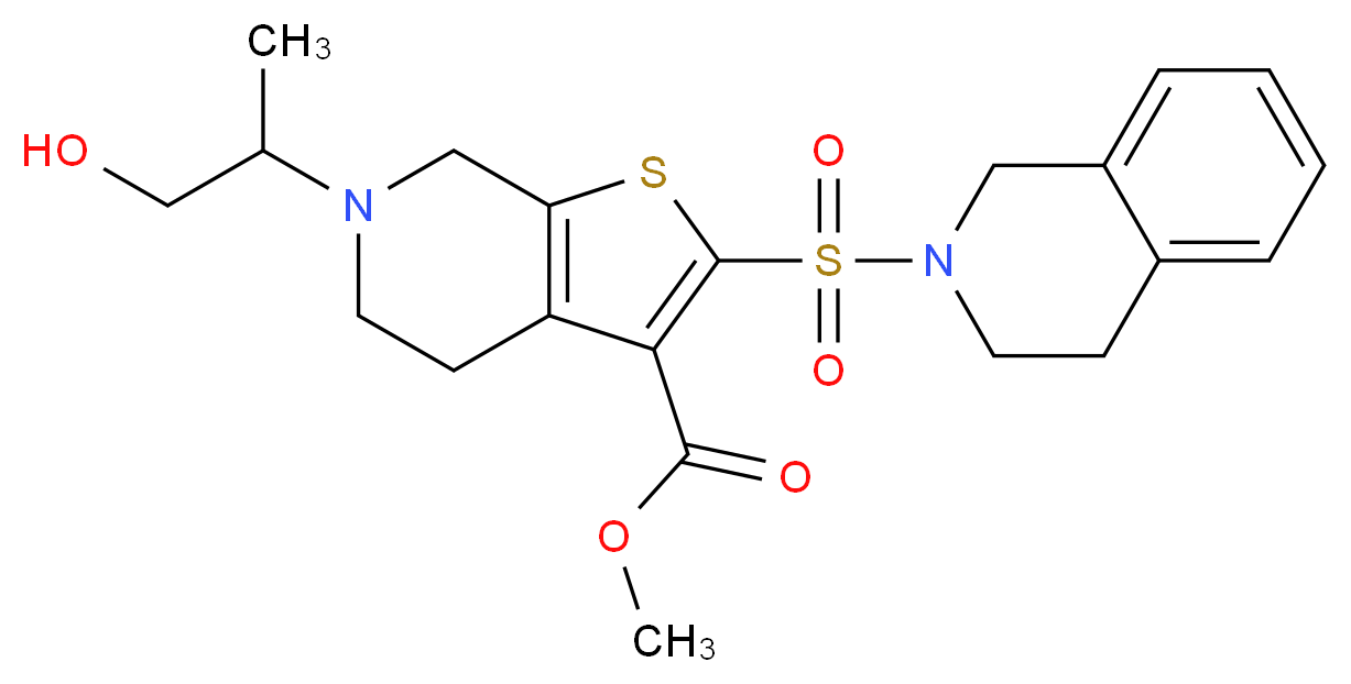 methyl 2-(3,4-dihydro-2(1H)-isoquinolinylsulfonyl)-6-(2-hydroxy-1-methylethyl)-4,5,6,7-tetrahydrothieno[2,3-c]pyridine-3-carboxylate_Molecular_structure_CAS_)