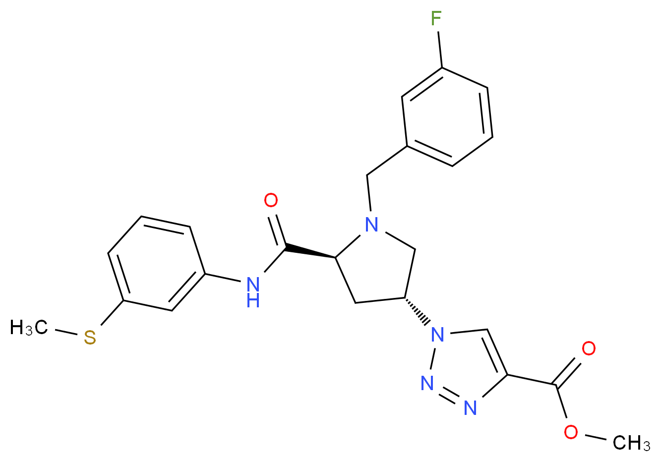 methyl 1-[(3R,5S)-1-(3-fluorobenzyl)-5-({[3-(methylthio)phenyl]amino}carbonyl)-3-pyrrolidinyl]-1H-1,2,3-triazole-4-carboxylate_Molecular_structure_CAS_)