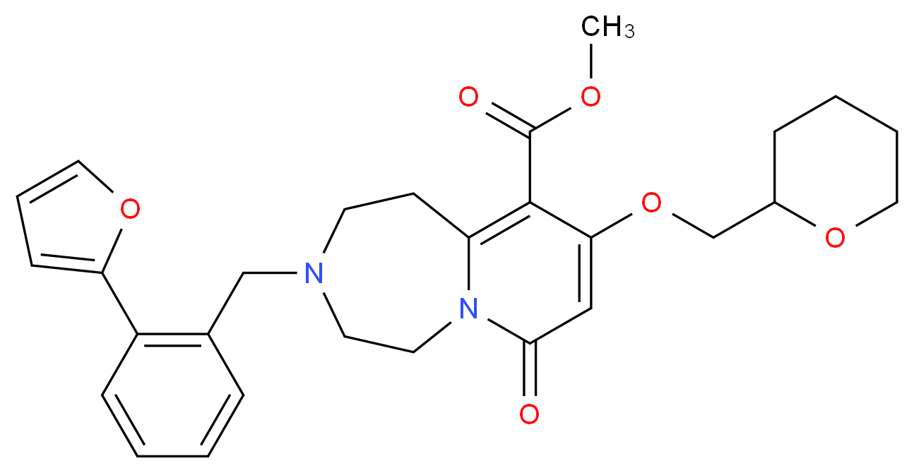 methyl 3-[2-(2-furyl)benzyl]-7-oxo-9-(tetrahydro-2H-pyran-2-ylmethoxy)-1,2,3,4,5,7-hexahydropyrido[1,2-d][1,4]diazepine-10-carboxylate_Molecular_structure_CAS_)