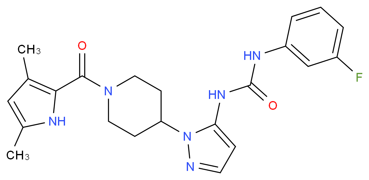 N-(1-{1-[(3,5-dimethyl-1H-pyrrol-2-yl)carbonyl]-4-piperidinyl}-1H-pyrazol-5-yl)-N'-(3-fluorophenyl)urea_Molecular_structure_CAS_)