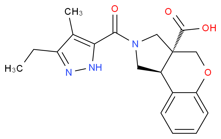 (3aR*,9bR*)-2-[(3-ethyl-4-methyl-1H-pyrazol-5-yl)carbonyl]-1,2,3,9b-tetrahydrochromeno[3,4-c]pyrrole-3a(4H)-carboxylic acid_Molecular_structure_CAS_)