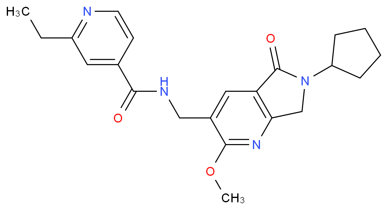 N-[(6-cyclopentyl-2-methoxy-5-oxo-6,7-dihydro-5H-pyrrolo[3,4-b]pyridin-3-yl)methyl]-2-ethylisonicotinamide_Molecular_structure_CAS_)