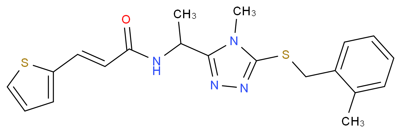 (2E)-N-(1-{4-methyl-5-[(2-methylbenzyl)thio]-4H-1,2,4-triazol-3-yl}ethyl)-3-(2-thienyl)acrylamide_Molecular_structure_CAS_)