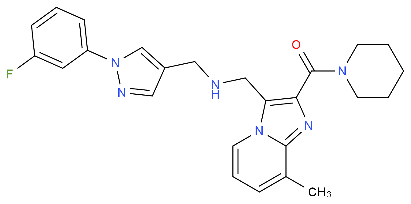 1-[1-(3-fluorophenyl)-1H-pyrazol-4-yl]-N-{[8-methyl-2-(1-piperidinylcarbonyl)imidazo[1,2-a]pyridin-3-yl]methyl}methanamine_Molecular_structure_CAS_)