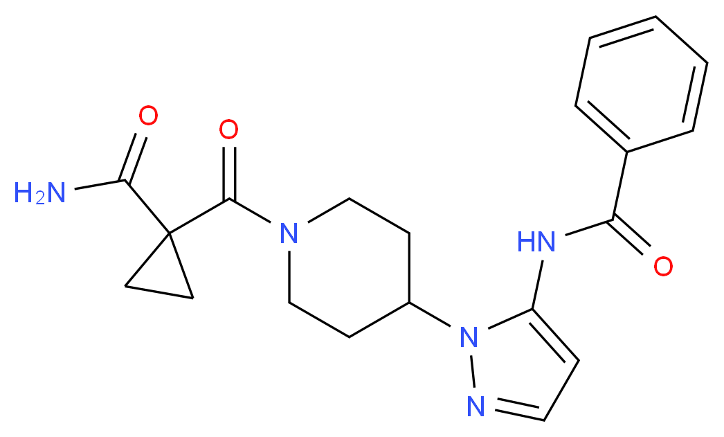N-[1-(1-{[1-(aminocarbonyl)cyclopropyl]carbonyl}piperidin-4-yl)-1H-pyrazol-5-yl]benzamide_Molecular_structure_CAS_)