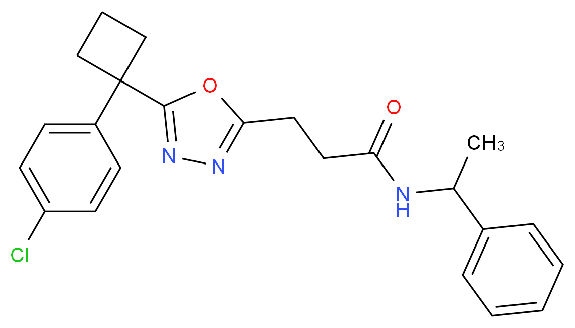 3-{5-[1-(4-chlorophenyl)cyclobutyl]-1,3,4-oxadiazol-2-yl}-N-(1-phenylethyl)propanamide_Molecular_structure_CAS_)