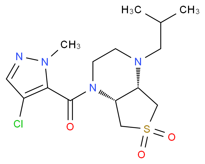(4aS*,7aR*)-1-[(4-chloro-1-methyl-1H-pyrazol-5-yl)carbonyl]-4-isobutyloctahydrothieno[3,4-b]pyrazine 6,6-dioxide_Molecular_structure_CAS_)