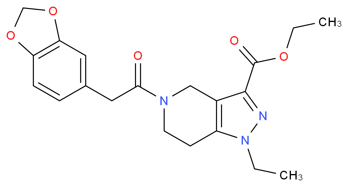 ethyl 5-(1,3-benzodioxol-5-ylacetyl)-1-ethyl-4,5,6,7-tetrahydro-1H-pyrazolo[4,3-c]pyridine-3-carboxylate_Molecular_structure_CAS_)