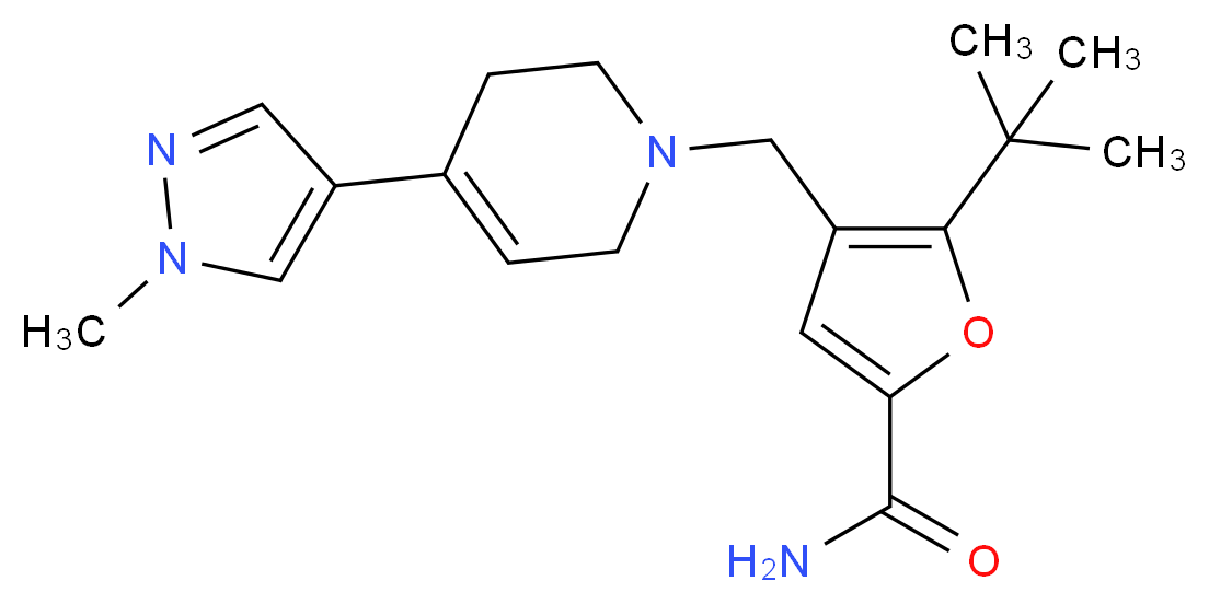 5-tert-butyl-4-{[4-(1-methyl-1H-pyrazol-4-yl)-3,6-dihydropyridin-1(2H)-yl]methyl}-2-furamide_Molecular_structure_CAS_)