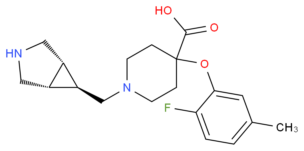 1-[(1R*,5S*,6r)-3-azabicyclo[3.1.0]hex-6-ylmethyl]-4-(2-fluoro-5-methylphenoxy)piperidine-4-carboxylic acid_Molecular_structure_CAS_)