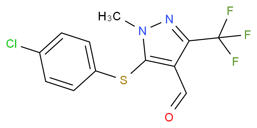5-[(4-Chlorophenyl)sulfanyl]-1-methyl-3-(trifluoromethyl)-1H-pyrazole-4-carbaldehyde_Molecular_structure_CAS_)
