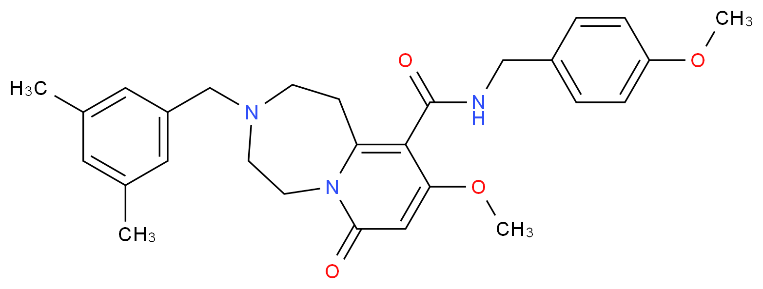 3-(3,5-dimethylbenzyl)-9-methoxy-N-(4-methoxybenzyl)-7-oxo-1,2,3,4,5,7-hexahydropyrido[1,2-d][1,4]diazepine-10-carboxamide_Molecular_structure_CAS_)