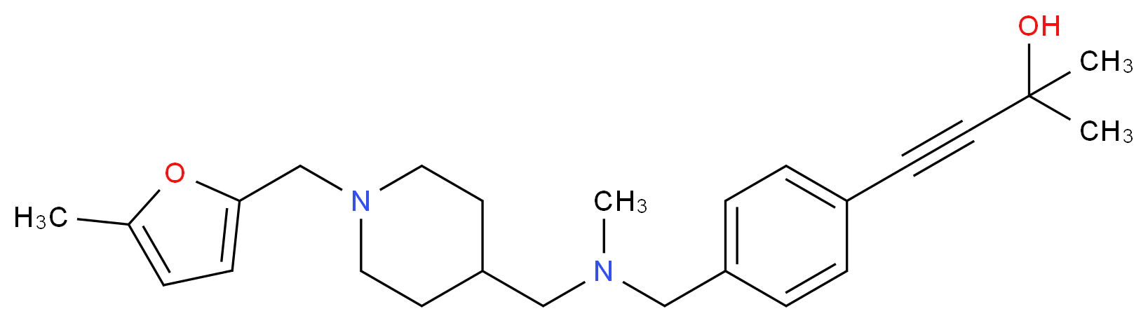 2-methyl-4-(4-{[methyl({1-[(5-methyl-2-furyl)methyl]-4-piperidinyl}methyl)amino]methyl}phenyl)-3-butyn-2-ol_Molecular_structure_CAS_)