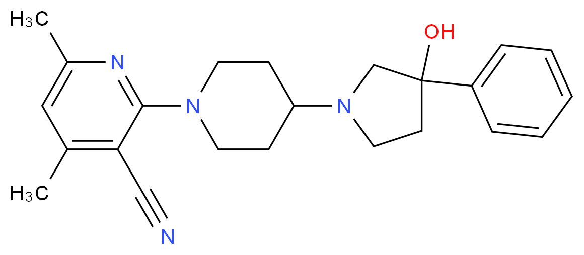 2-[4-(3-hydroxy-3-phenylpyrrolidin-1-yl)piperidin-1-yl]-4,6-dimethylnicotinonitrile_Molecular_structure_CAS_)