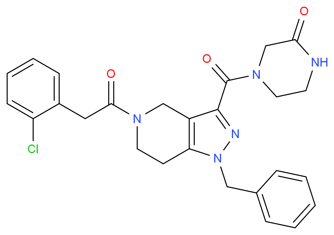 4-({1-benzyl-5-[(2-chlorophenyl)acetyl]-4,5,6,7-tetrahydro-1H-pyrazolo[4,3-c]pyridin-3-yl}carbonyl)-2-piperazinone_Molecular_structure_CAS_)