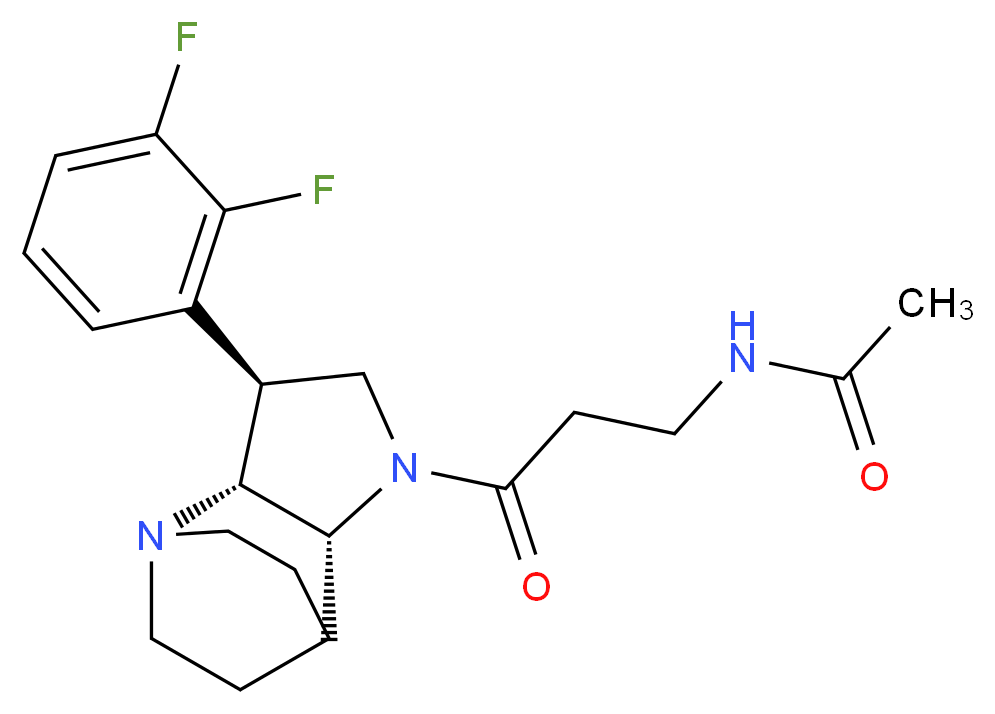 N-{3-[(2R*,3S*,6R*)-3-(2,3-difluorophenyl)-1,5-diazatricyclo[5.2.2.0~2,6~]undec-5-yl]-3-oxopropyl}acetamide (non-preferred name)_Molecular_structure_CAS_)