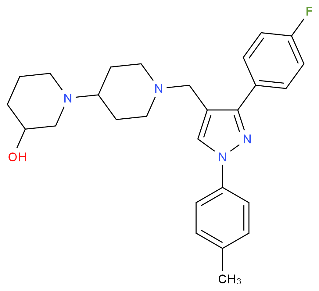 1'-{[3-(4-fluorophenyl)-1-(4-methylphenyl)-1H-pyrazol-4-yl]methyl}-1,4'-bipiperidin-3-ol_Molecular_structure_CAS_)