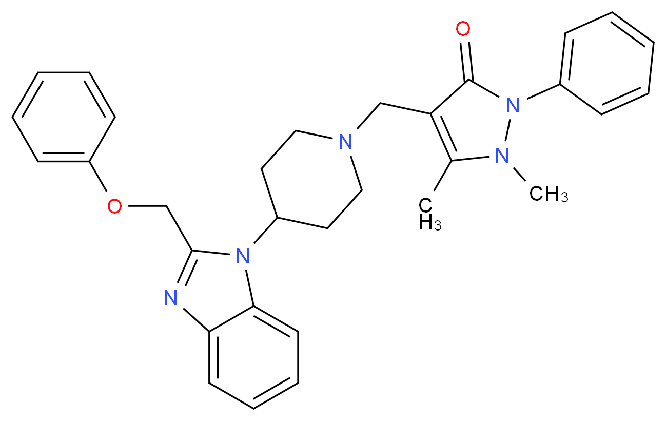 1,5-dimethyl-4-({4-[2-(phenoxymethyl)-1H-benzimidazol-1-yl]-1-piperidinyl}methyl)-2-phenyl-1,2-dihydro-3H-pyrazol-3-one_Molecular_structure_CAS_)