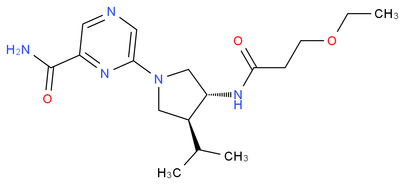 6-{(3R*,4S*)-3-[(3-ethoxypropanoyl)amino]-4-isopropyl-1-pyrrolidinyl}-2-pyrazinecarboxamide_Molecular_structure_CAS_)