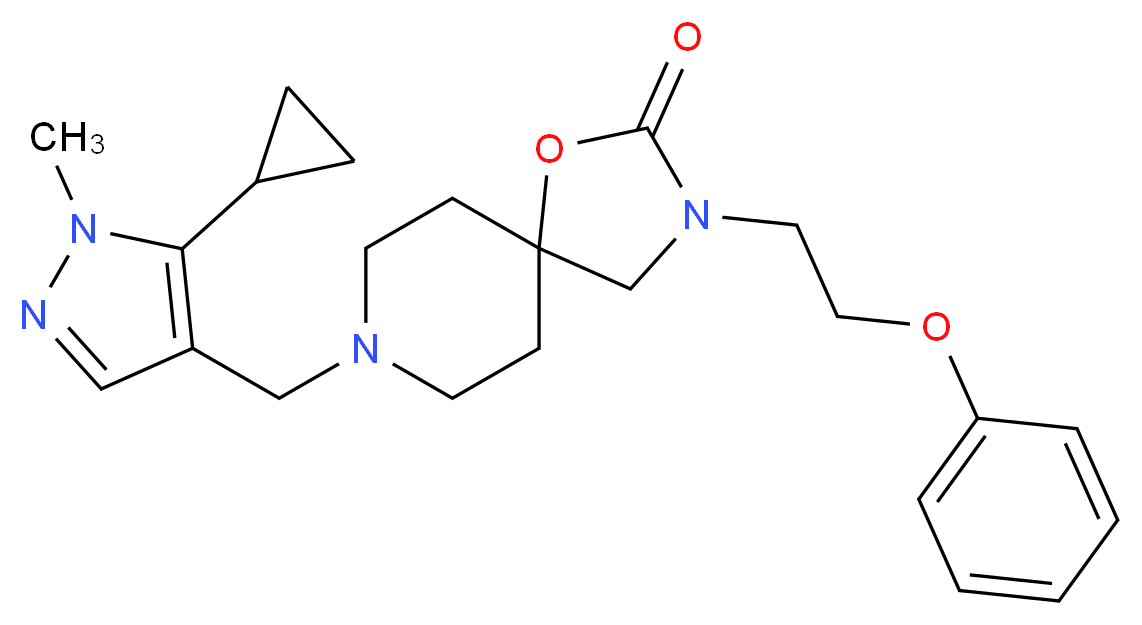 8-[(5-cyclopropyl-1-methyl-1H-pyrazol-4-yl)methyl]-3-(2-phenoxyethyl)-1-oxa-3,8-diazaspiro[4.5]decan-2-one_Molecular_structure_CAS_)