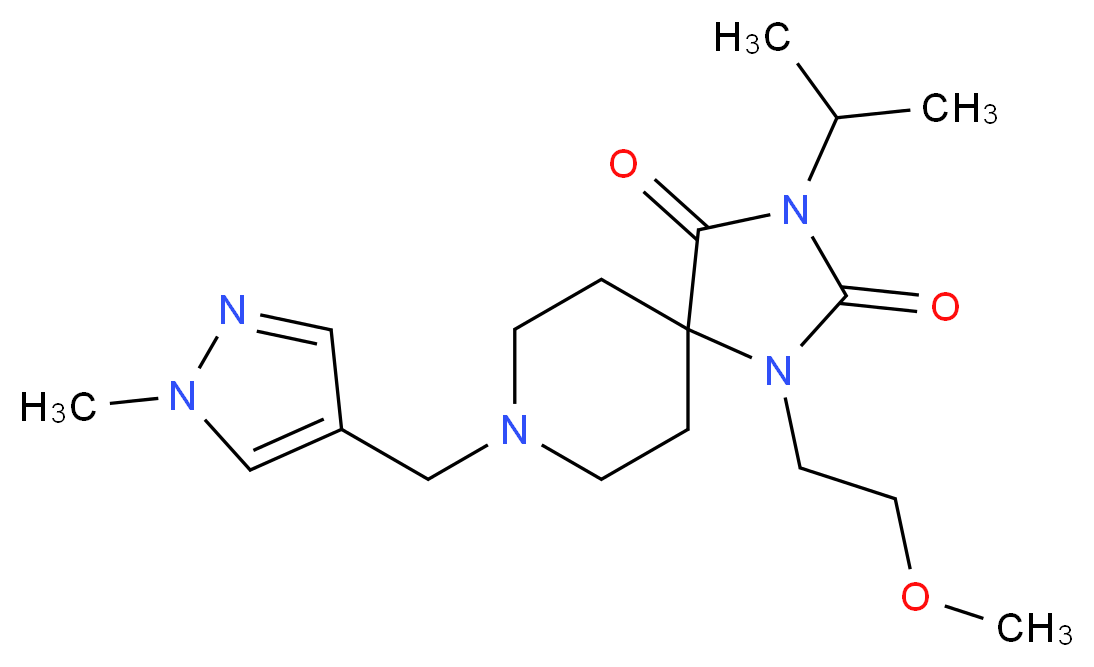 3-isopropyl-1-(2-methoxyethyl)-8-[(1-methyl-1H-pyrazol-4-yl)methyl]-1,3,8-triazaspiro[4.5]decane-2,4-dione_Molecular_structure_CAS_)