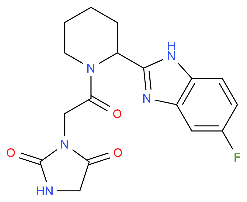 3-{2-[2-(5-fluoro-1H-benzimidazol-2-yl)-1-piperidinyl]-2-oxoethyl}-2,4-imidazolidinedione_Molecular_structure_CAS_)