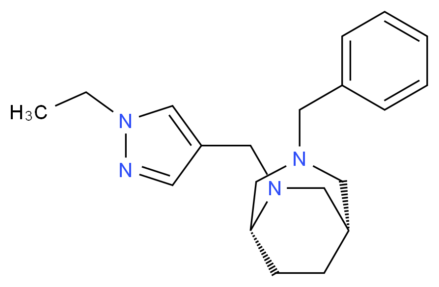 (1S*,5R*)-3-benzyl-6-[(1-ethyl-1H-pyrazol-4-yl)methyl]-3,6-diazabicyclo[3.2.2]nonane_Molecular_structure_CAS_)
