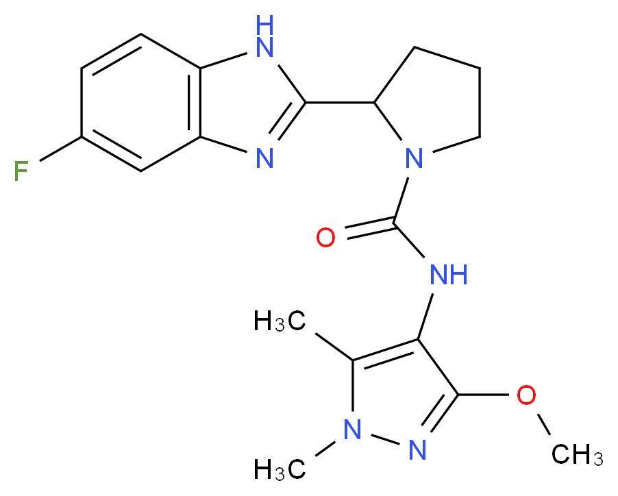 2-(5-fluoro-1H-benzimidazol-2-yl)-N-(3-methoxy-1,5-dimethyl-1H-pyrazol-4-yl)pyrrolidine-1-carboxamide_Molecular_structure_CAS_)
