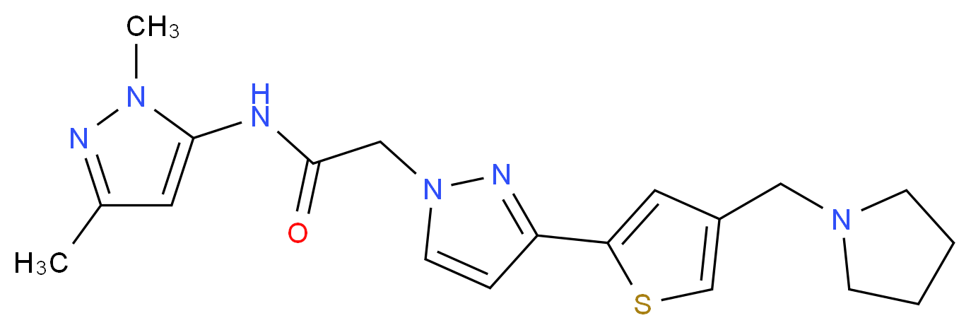 N-(1,3-dimethyl-1H-pyrazol-5-yl)-2-{3-[4-(pyrrolidin-1-ylmethyl)-2-thienyl]-1H-pyrazol-1-yl}acetamide_Molecular_structure_CAS_)
