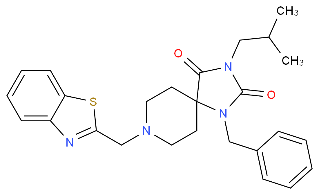 8-(1,3-benzothiazol-2-ylmethyl)-1-benzyl-3-isobutyl-1,3,8-triazaspiro[4.5]decane-2,4-dione_Molecular_structure_CAS_)