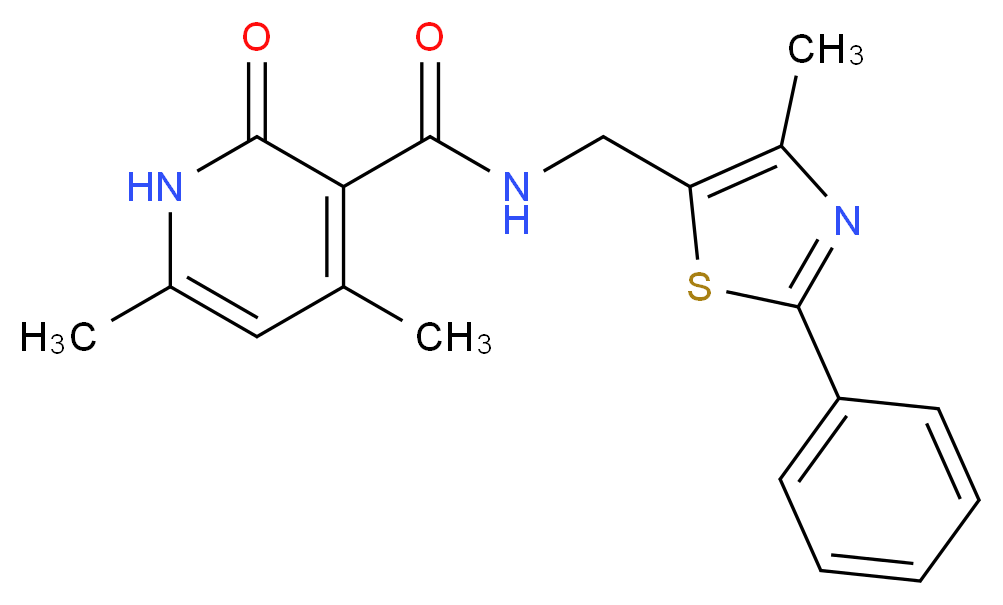 4,6-dimethyl-N-[(4-methyl-2-phenyl-1,3-thiazol-5-yl)methyl]-2-oxo-1,2-dihydropyridine-3-carboxamide_Molecular_structure_CAS_)