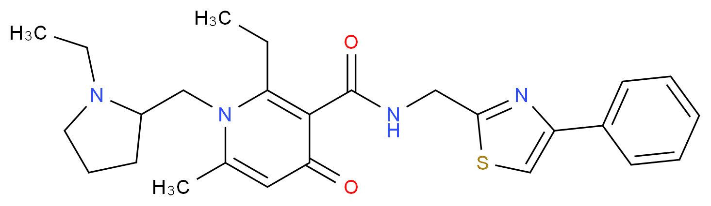 2-ethyl-1-[(1-ethyl-2-pyrrolidinyl)methyl]-6-methyl-4-oxo-N-[(4-phenyl-1,3-thiazol-2-yl)methyl]-1,4-dihydro-3-pyridinecarboxamide_Molecular_structure_CAS_)