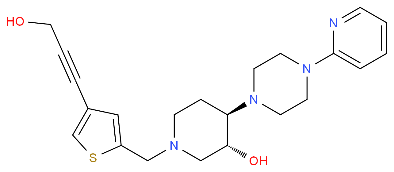 (3R*,4R*)-1-{[4-(3-hydroxy-1-propyn-1-yl)-2-thienyl]methyl}-4-[4-(2-pyridinyl)-1-piperazinyl]-3-piperidinol_Molecular_structure_CAS_)