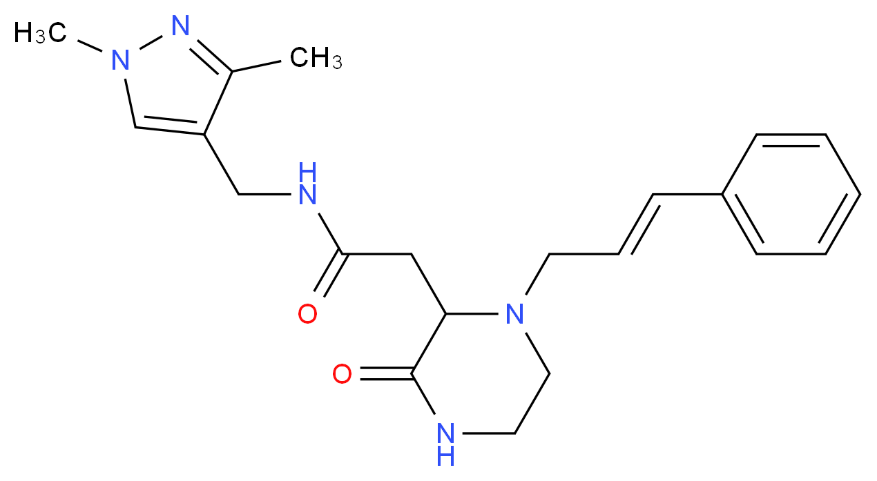N-[(1,3-dimethyl-1H-pyrazol-4-yl)methyl]-2-{3-oxo-1-[(2E)-3-phenyl-2-propen-1-yl]-2-piperazinyl}acetamide_Molecular_structure_CAS_)