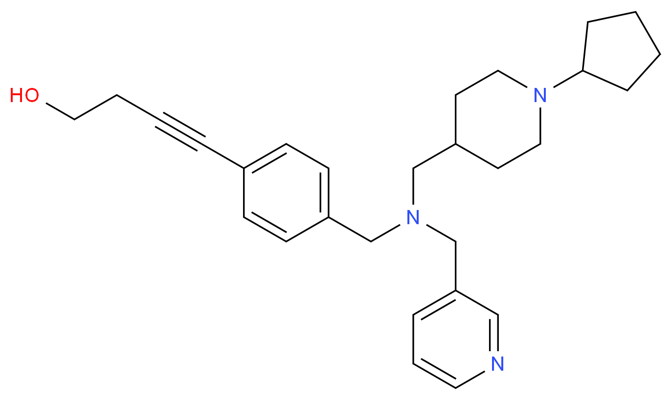 4-(4-{[[(1-cyclopentyl-4-piperidinyl)methyl](3-pyridinylmethyl)amino]methyl}phenyl)-3-butyn-1-ol_Molecular_structure_CAS_)