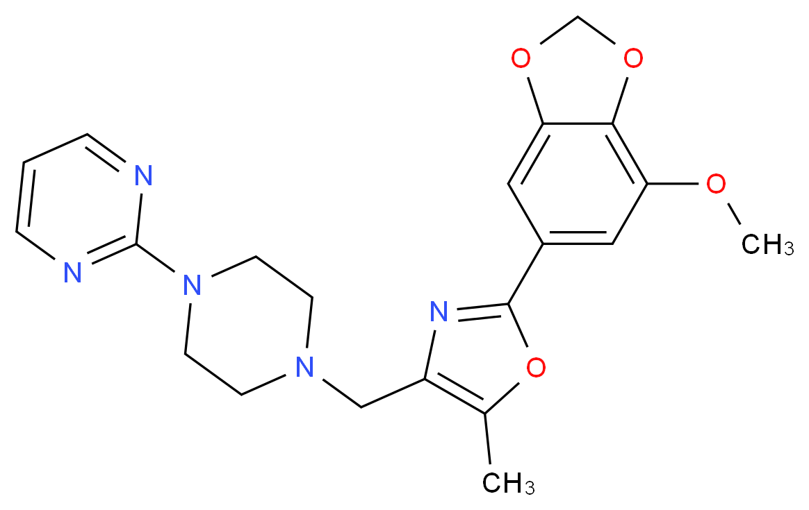 2-(4-{[2-(7-methoxy-1,3-benzodioxol-5-yl)-5-methyl-1,3-oxazol-4-yl]methyl}-1-piperazinyl)pyrimidine_Molecular_structure_CAS_)