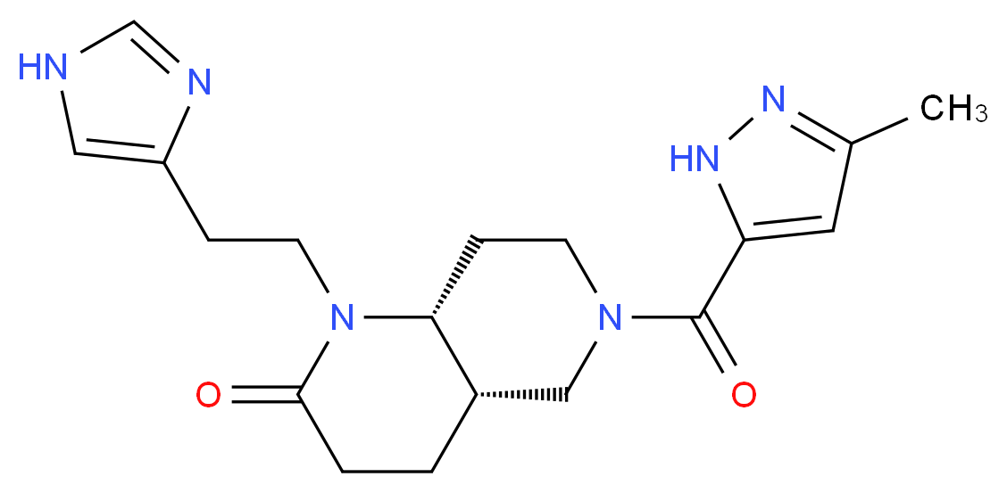 (4aS*,8aR*)-1-[2-(1H-imidazol-4-yl)ethyl]-6-[(3-methyl-1H-pyrazol-5-yl)carbonyl]octahydro-1,6-naphthyridin-2(1H)-one_Molecular_structure_CAS_)