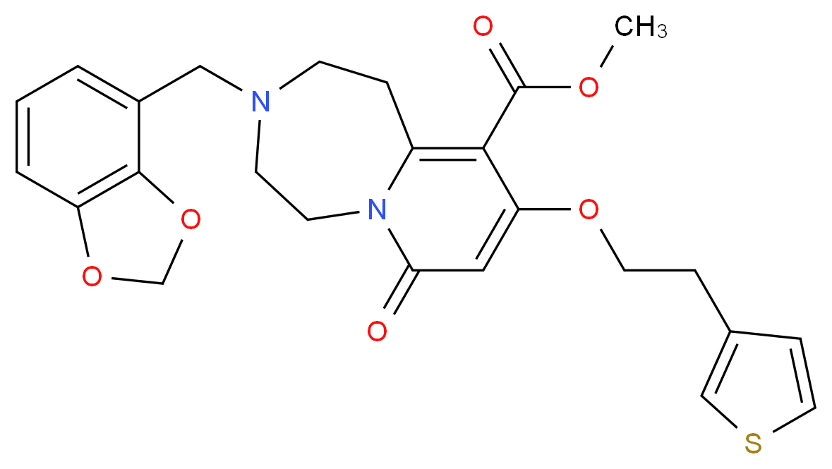 methyl 3-(1,3-benzodioxol-4-ylmethyl)-7-oxo-9-[2-(3-thienyl)ethoxy]-1,2,3,4,5,7-hexahydropyrido[1,2-d][1,4]diazepine-10-carboxylate_Molecular_structure_CAS_)