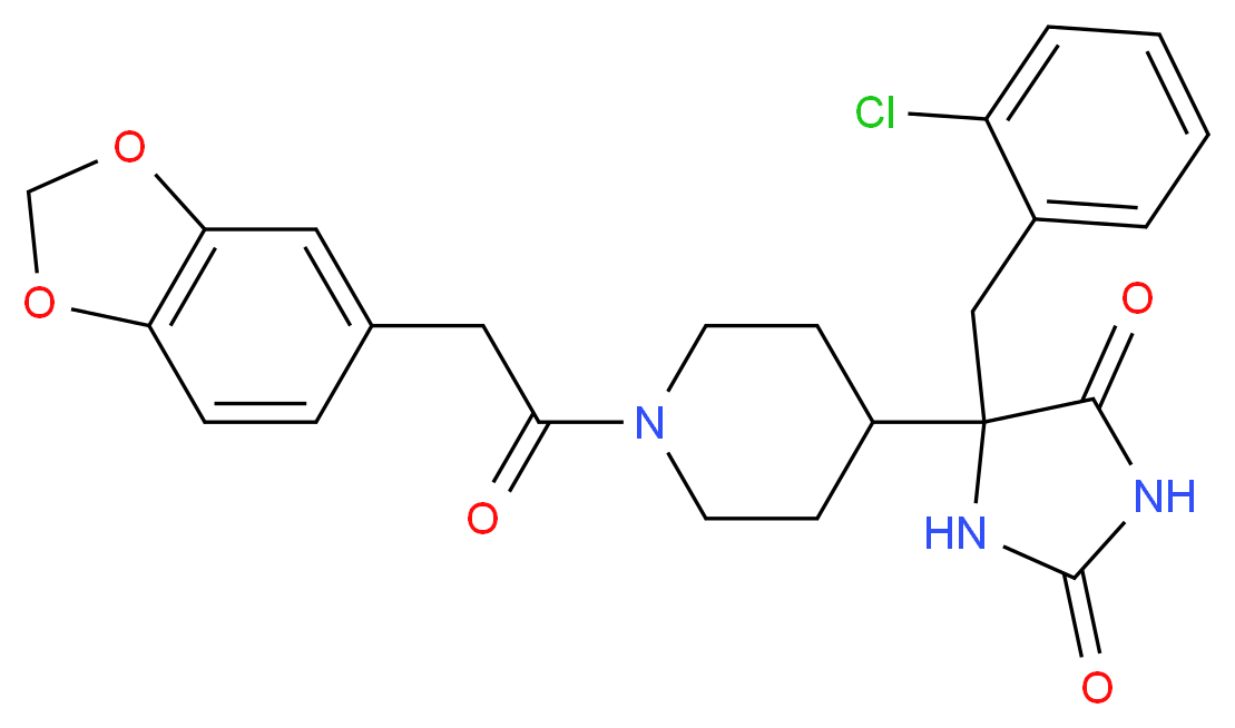 5-[1-(1,3-benzodioxol-5-ylacetyl)-4-piperidinyl]-5-(2-chlorobenzyl)-2,4-imidazolidinedione_Molecular_structure_CAS_)