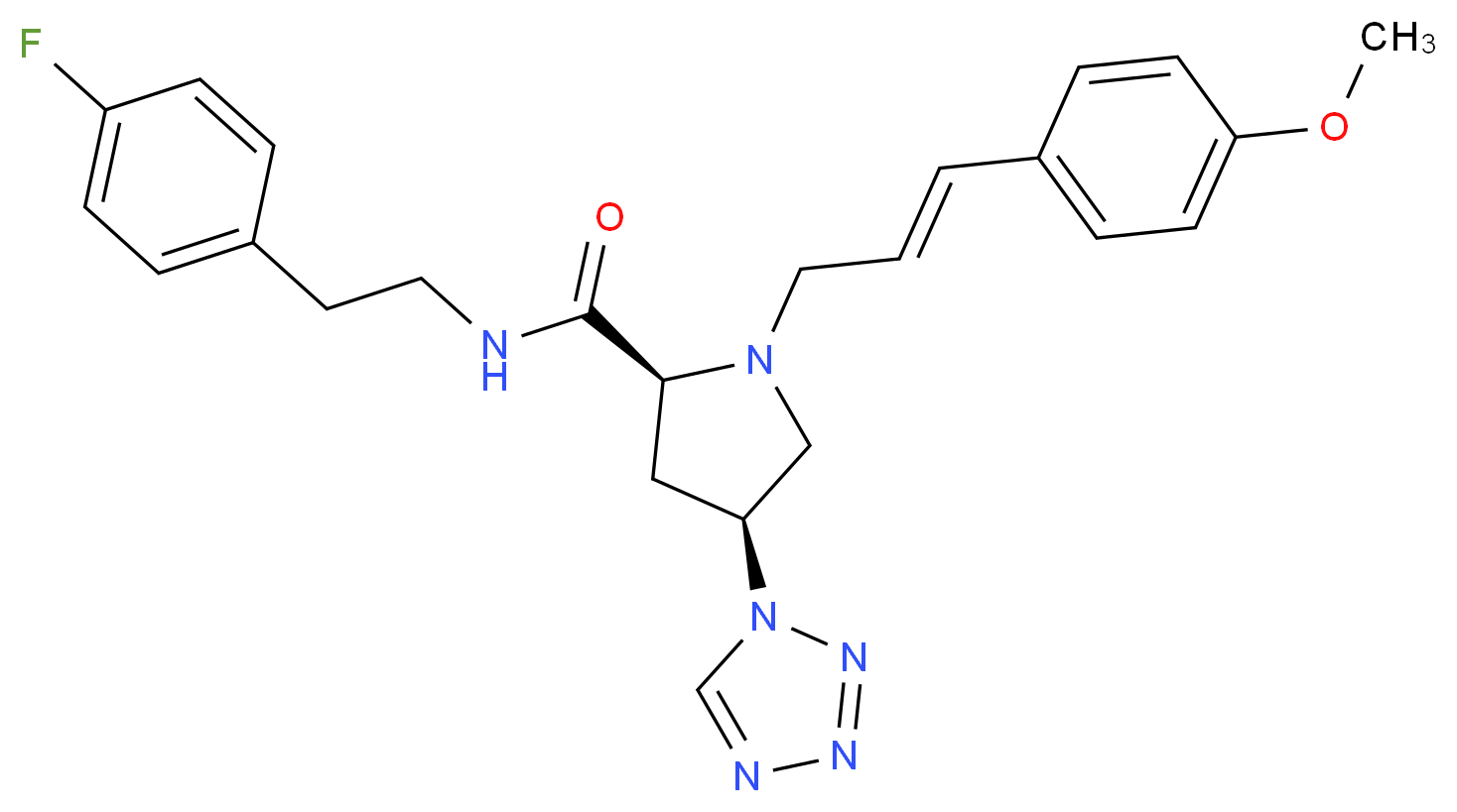 (4S)-N-[2-(4-fluorophenyl)ethyl]-1-[(2E)-3-(4-methoxyphenyl)-2-propen-1-yl]-4-(1H-tetrazol-1-yl)-L-prolinamide_Molecular_structure_CAS_)